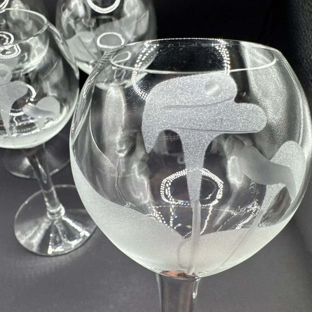 Etched Frosted Calla Lily Balloon Wine Glasses Set Of 4